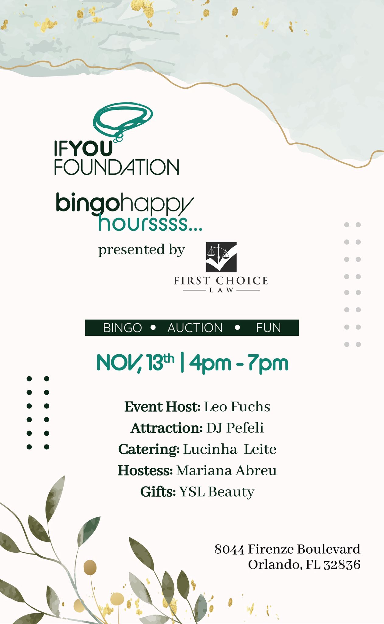 IF You Bingo Happy hour presented by First Choice Law